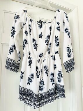 Rue21 White and Black Floral Tie-Waist Romper